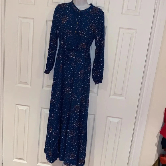 Vintage 1980’s style long sleeve floral print belted maxi dress Sz L - Picture 3 of 15